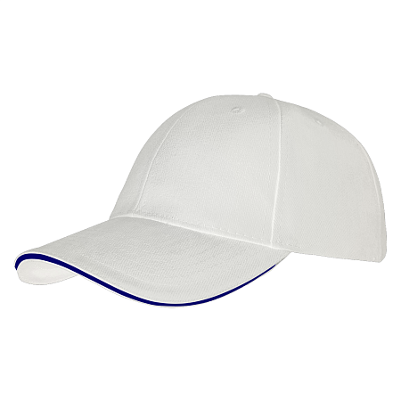 Кепка 6-панельная Rodeo 350, c синим сендвичем, белая