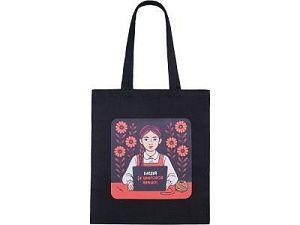 Сумка из хлопка «Carryme 140» с печатью DTF - цифровая вышивка, цвет: черный