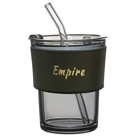 Стакан стеклянный с трубочкой и капхолдером Karamel, зелёный