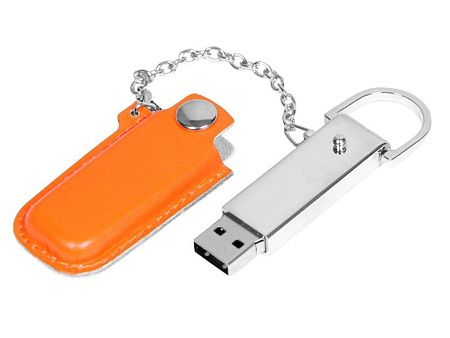 USB 2.0- флешка на 8 Гб в массивном корпусе с кожаным чехлом
