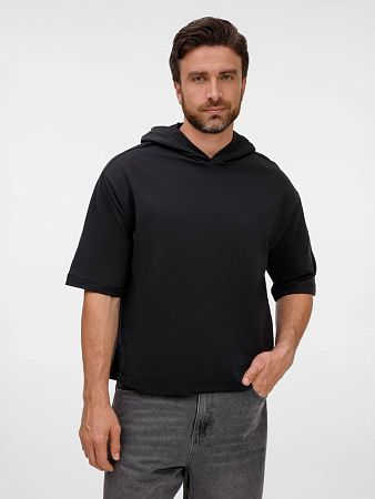 Футболка оверсайз унисекс с капюшоном Neofit, черная, размер XS/S