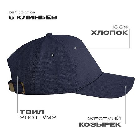 Бейсболка STAN 5 клиньев хлопок 260, 12, Тёмно-синий,  (46)  (56-58/ONE SIZE)