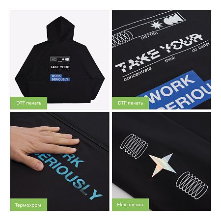 Ветровка (анорак) оверсайз унисекс RISSMAN, черная, размер XS/S