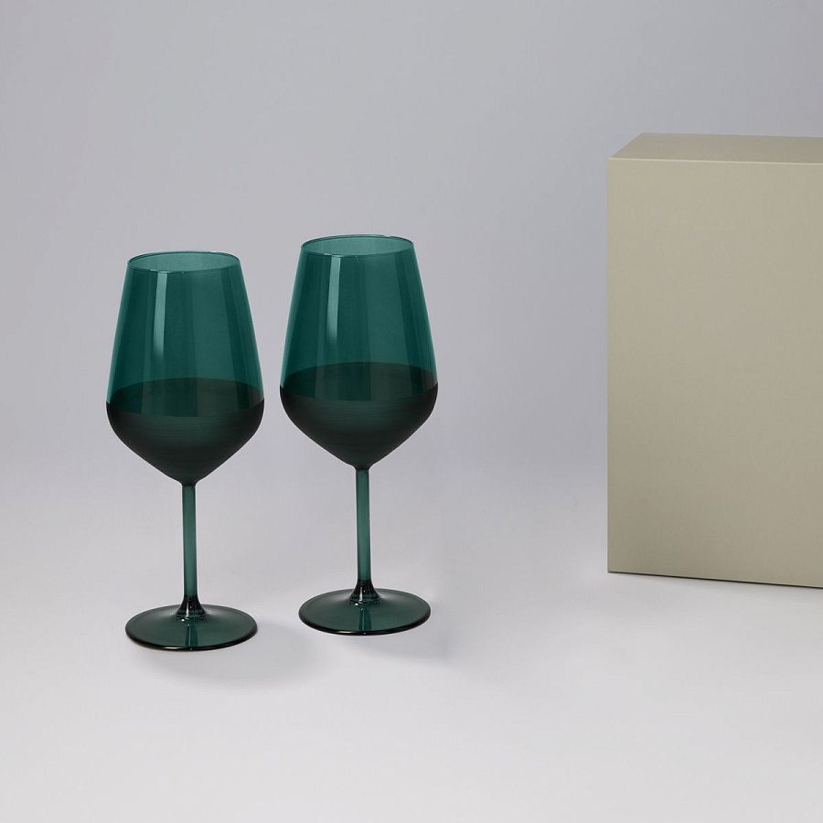 Подарочный набор 2 бокала для вина Эмеральд (Emerald) в серой коробке
