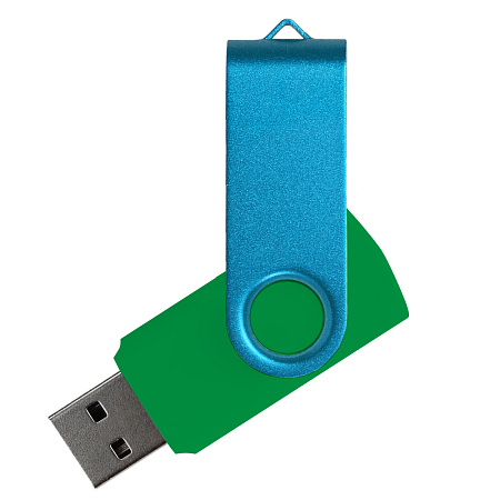 Флеш накопитель USB 2.0 Twister Сolor Mix 16GB, пластик Софт Тач/металл, зеленый/голубой