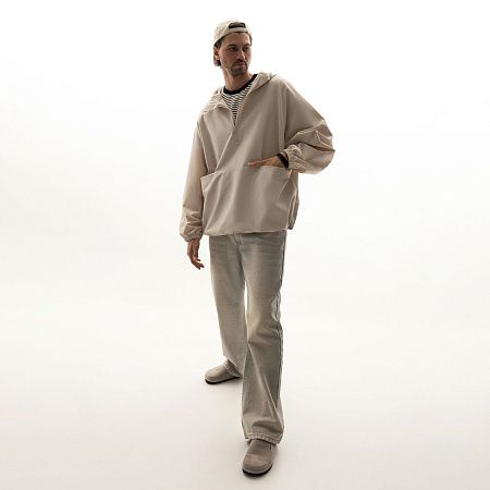 Ветровка (анорак) оверсайз унисекс RISSMAN, бежевая, размер M/L