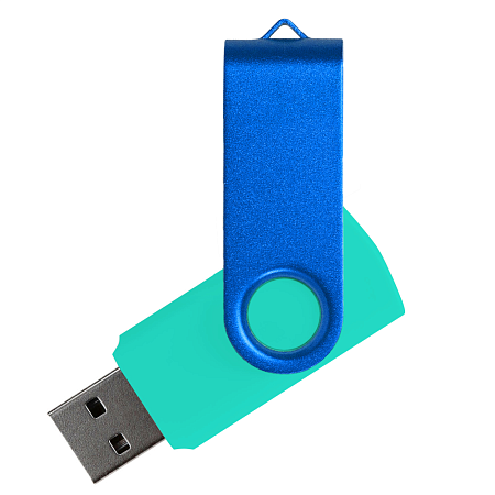 Флеш накопитель USB 2.0 Twister Сolor Mix 16GB, пластик Софт Тач/металл, бирюзовый/синий