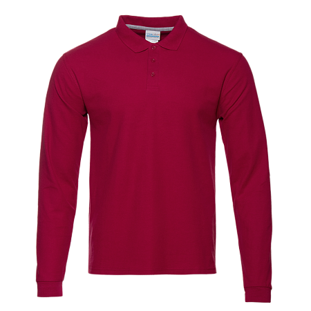 Рубашка поло мужская STAN длинный рукав хлопок/полиэстер 185, 104S, Бордовый,  (66)  (52/XL)