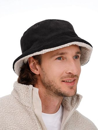 Панама Bucket двусторонняя утепленная, темно-серая с бежевым, размер S/M