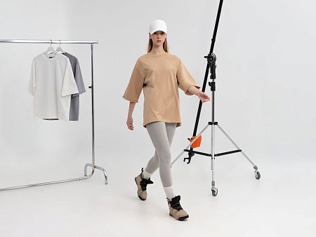 Футболка оверсайз унисекс Kosmos 2.0, бежевая, размер XS/S