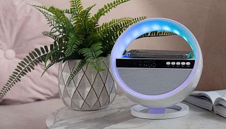 Bluetooth колонка "Smart Orb" 5Вт с беспроводным (15W) ЗУ, лампой, часами, FM радио