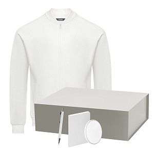 Набор с одеждой TORRES (толстовка, зарядное устройство, блокнот, ручка), белый/серебряный, M
