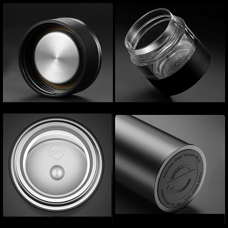 Термос стальной Gulfstream двухстеночный с вакуумной изоляцией 450 мл, крышка с дисплеем, черный, матовый