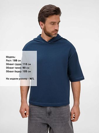 Футболка оверсайз унисекс с капюшоном Neofit, темно-синяя, размер XS/S