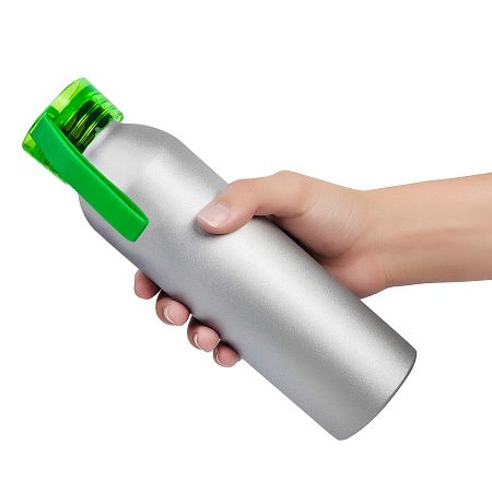 Бутылка для воды VIKING SILVER 650мл. Серебристая с салатовой крышкой 6141.15