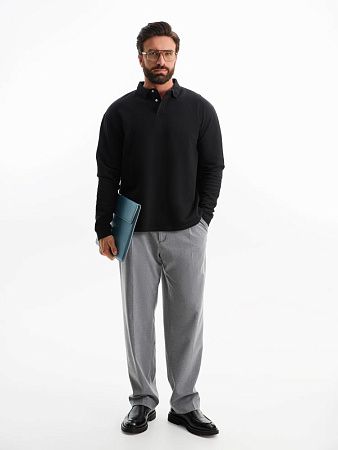 Рубашка поло оверсайз с длинным рукавом Heritage, черная, размер XS