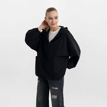 Ветровка (анорак) оверсайз унисекс RISSMAN, черная, размер XS/S