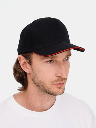 Бейсболка Classic 2.0, черная с красным кантом