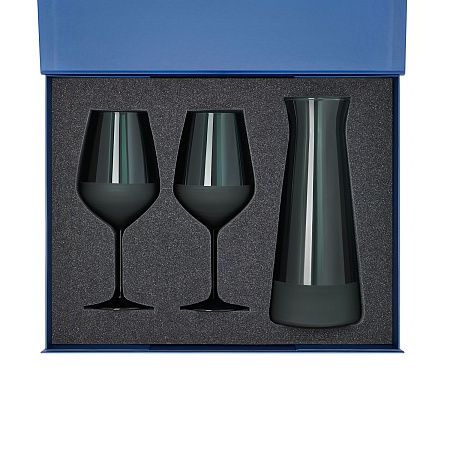 Подарочный набор декантер + 2 бокала для вина Emerald в синей коробке