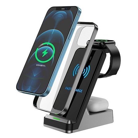 Беспроводное зарядное устройство 3 в 1 Easy Charge, Magsafe wireless 15 W, Iwatch&TWS 2,5W/5W, черный
