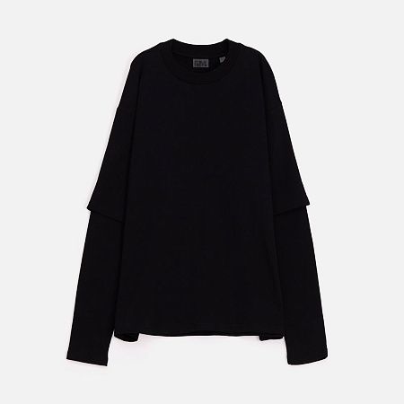 Футболка оверсайз с двойным рукавом Kosmos, черная, размер XL/2XL