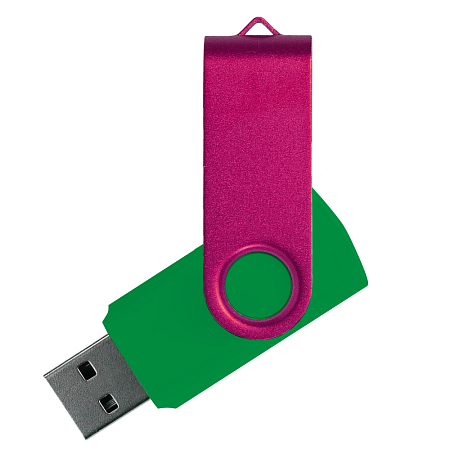 Флеш накопитель USB 2.0 Twister Сolor Mix 16GB, пластик Софт Тач/металл, зеленый/розовый