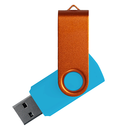 Флеш накопитель USB 2.0 Twister Сolor Mix 16GB, пластик Софт Тач/металл, голубой/оранжевый