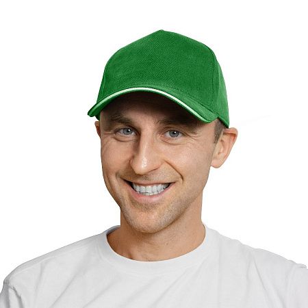 Кепка 5- панельная Oxford 300, c белым сендвичем, ярко-зеленая