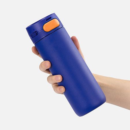 Термостакан X1 с цветной кнопкой, синий с оранжевым