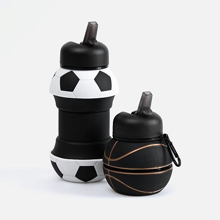 Складная бутылка для воды Football Flex, белая с черным