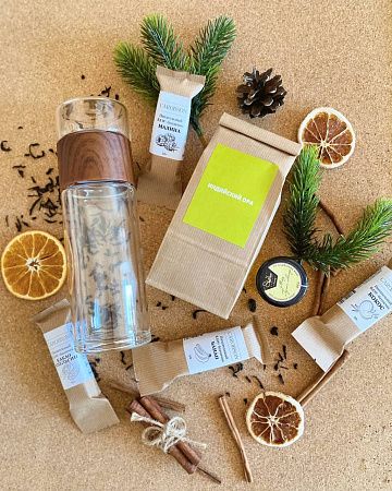  Подарочный набор "Чай вдвоём": чай, мед-суфле, батончики малина/банан/какао-апельсин