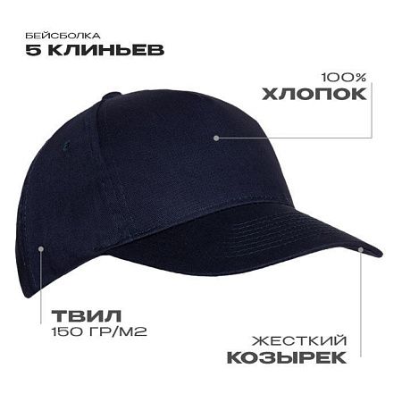 Бейсболка STAN 5 клиньев хлопок 150, 10L, Тёмно-синий,  (46)  (56-58/ONE SIZE)