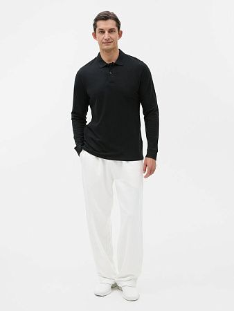 Рубашка поло мужская с длинным рукавом Perfect LSL Men, черная, размер M