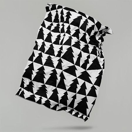 Плед «Танцующий лес», белый с черным