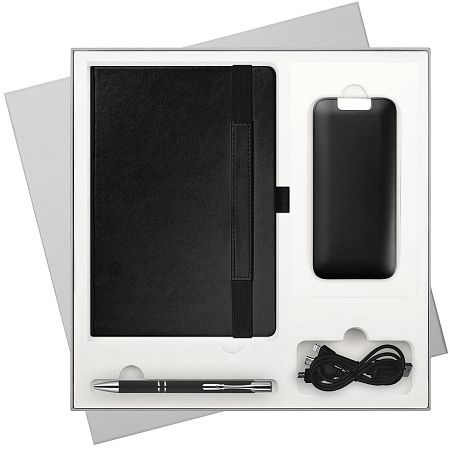 Подарочный набор Galaxy, черный (ежедневник, ручка, аккумулятор)