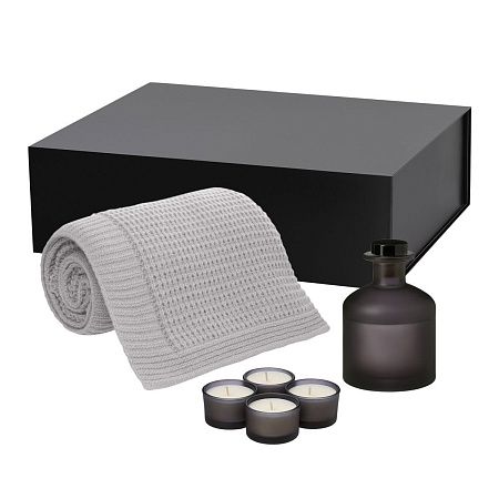 Подарочный набор Sento, Malta Soft, серый (свеча, диффузор, плед)