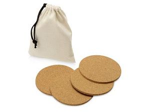 Набор костеров из пробки в хлопковом мешке «Bali», цвет: натуральный