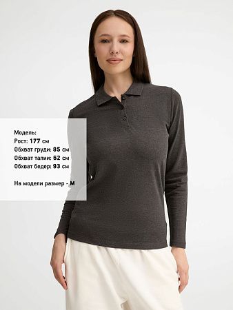 Рубашка поло женская с длинным рукавом Perfect LSL Women, черный меланж, размер XXL