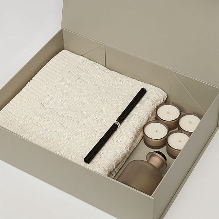 Подарочный набор Sento, Fado, бежевый (свеча, диффузор, плед)