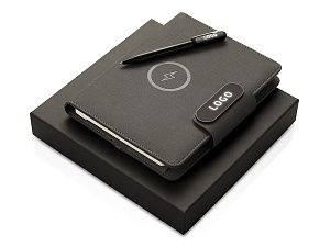 Подарочный набор «Twilight»: органайзер А5 с беспроводной зарядкой и металлическая шариковая ручка со светящимся логотипом