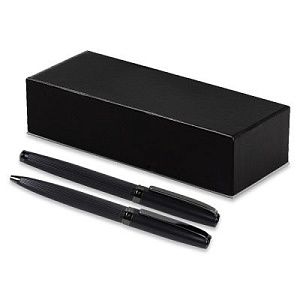 Набор ручек Ontario Solution, черный (ручка шариковая, роллер) в подарочной коробке Emotion, черный