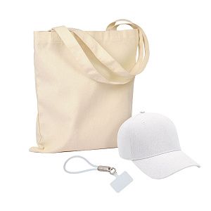 Подарочный набор Фит, Корд (Fit, Cord), белый (бейсболка, кабель-ланьярд, шоппер)