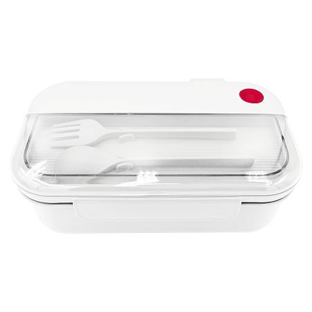 Герметичный контейнер для еды (ланч бокс) BON VOYAGE, пластиковый, белый с красным элементом, 1100 мл.