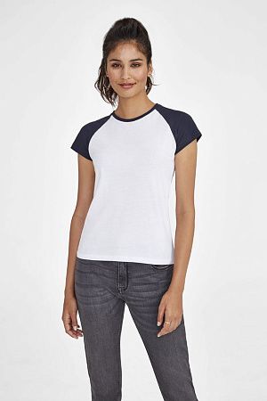 Футболка женская Milky 150, белая с темно-cиним, размер S
