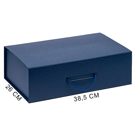 Подарочная коробка, размер 39*26,3*11 см, Solution Prestige Big Case Soft с магнитным клапаном и ручкой , с EVA ложементом 36,8*25,1*4 см под индивидуальную вырубку, темно-синяя
