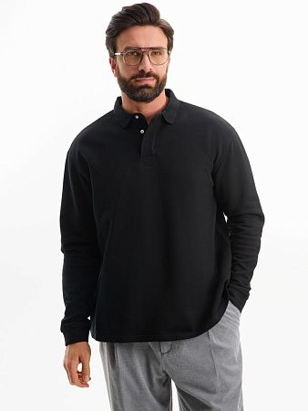 Рубашка поло оверсайз с длинным рукавом Heritage, черная, размер XS
