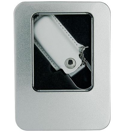 Футляр металлический с ложементом под флеш накопитель в кожаном чехле