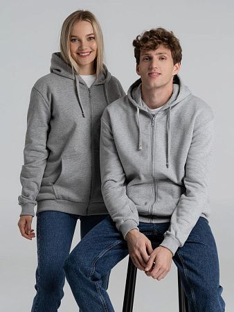 Толстовка на молнии с капюшоном Unit Siverga Heavy, серый меланж, размер XS