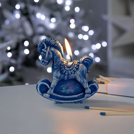 Свеча фигурная «Лошадка-качалка», синяя
