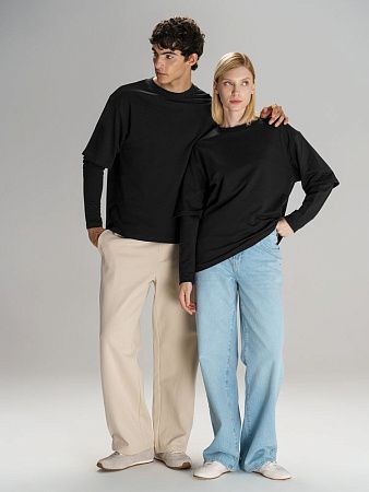 Футболка оверсайз с двойным рукавом Kosmos, черная, размер XS/S